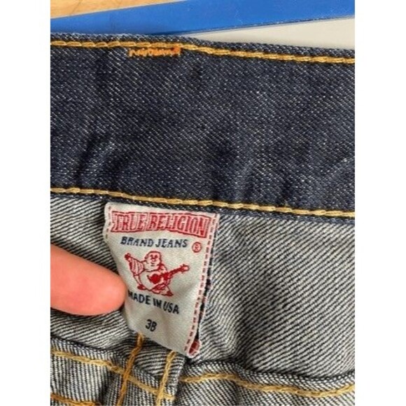 True Religion Billy Seat 34 Blue Stitching FlapPocket Straight Jeans Men Size 38 - Picture 3 of 14